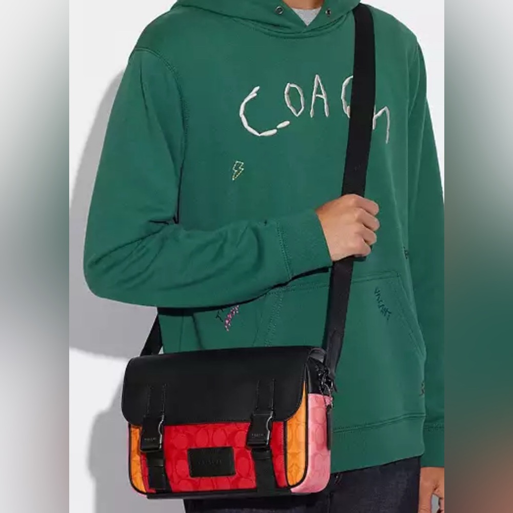 COACH Track Crossbody Blocked Signature Canvas Miami Red Pink Orange Black! - Picture 2 of 15
